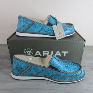 Ariat Women's Cruiser Boat Slip On Loafer Shoe Brushed Turquoise Floral Emboss